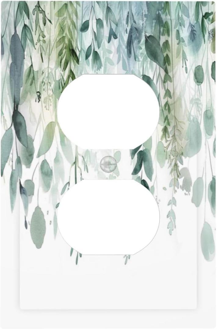 Green Eucalyptus Leaves Watercolor Plants Flowers Outlet Covers 1 Gang Duplex Light Switch Cover Decorative Switch Plates Electrical Receptacle Faceplate Wall Plate for Bedroom Living Room Decor