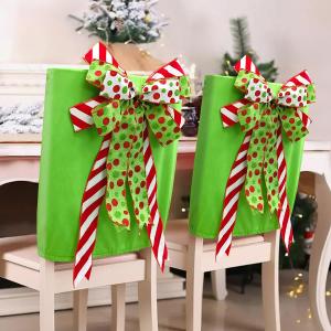 MelonBoat Christmas Chair Back Covers: 4Pcs Green Red Bows Dining Chair Covers, Chair Back Covers for Xmas Holiday Home Kitchen Decorations Dining Room, Office