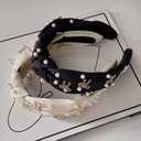 panthra 2 PCS Knotted Headband, Cute Knotted Headband for Women, Non Slip Top Knot Headbands, Thick Elastic Hairband, Black Hair Accessories