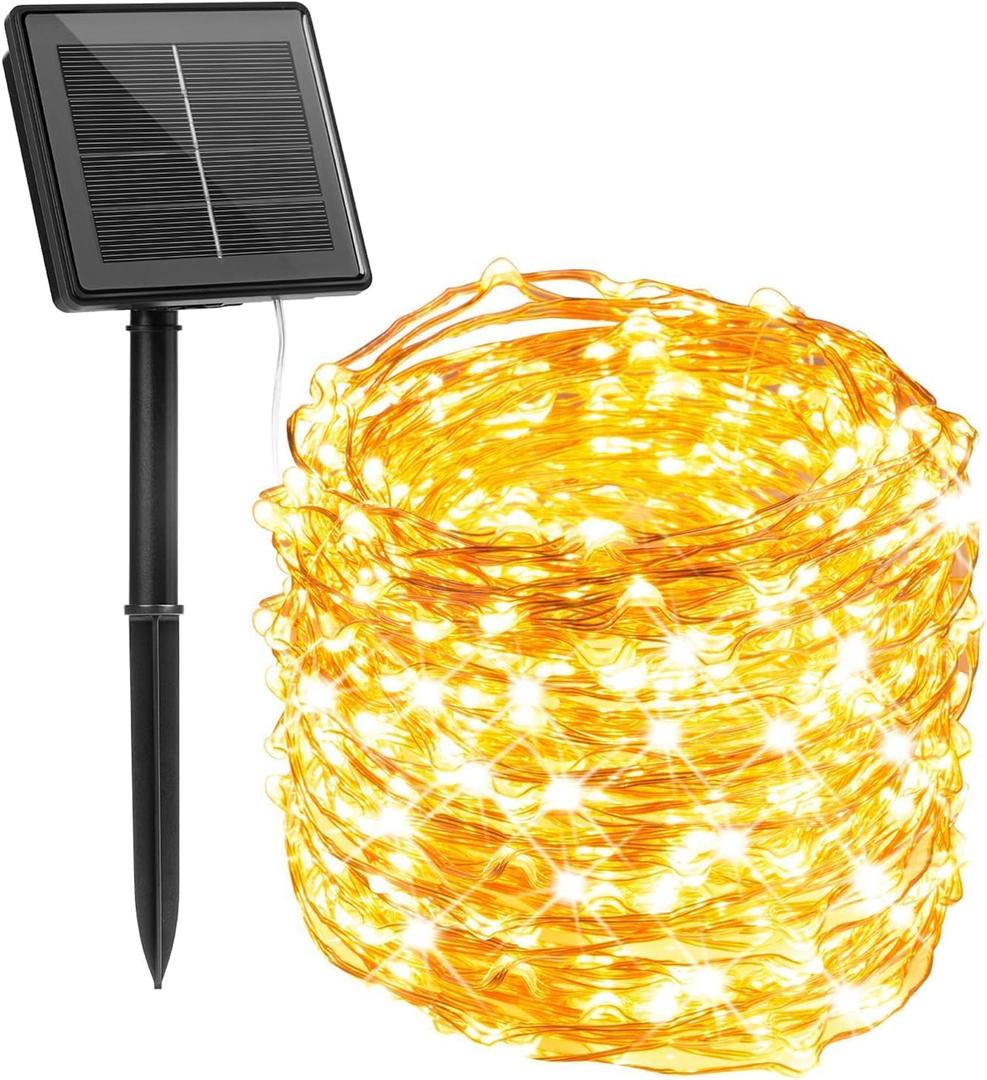 Minetom Solar Fairy Lights,33Ft 100 LED Solar String Lights Outdoor, IP65 Waterproof Patio Lights with 8 Modes for Tree Patio Christmas Party Wedding Decor (Warm White)