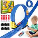2 x Flexible Race Track for Kids, 16.5 Ft Flex Track Set with 4 Cars & 4 Suction Cups | Roll Up Race Car Track for Indoor & Outdoor Play | Portable Toy Car Ramp Track for Boys & Girls| Birthday Gift