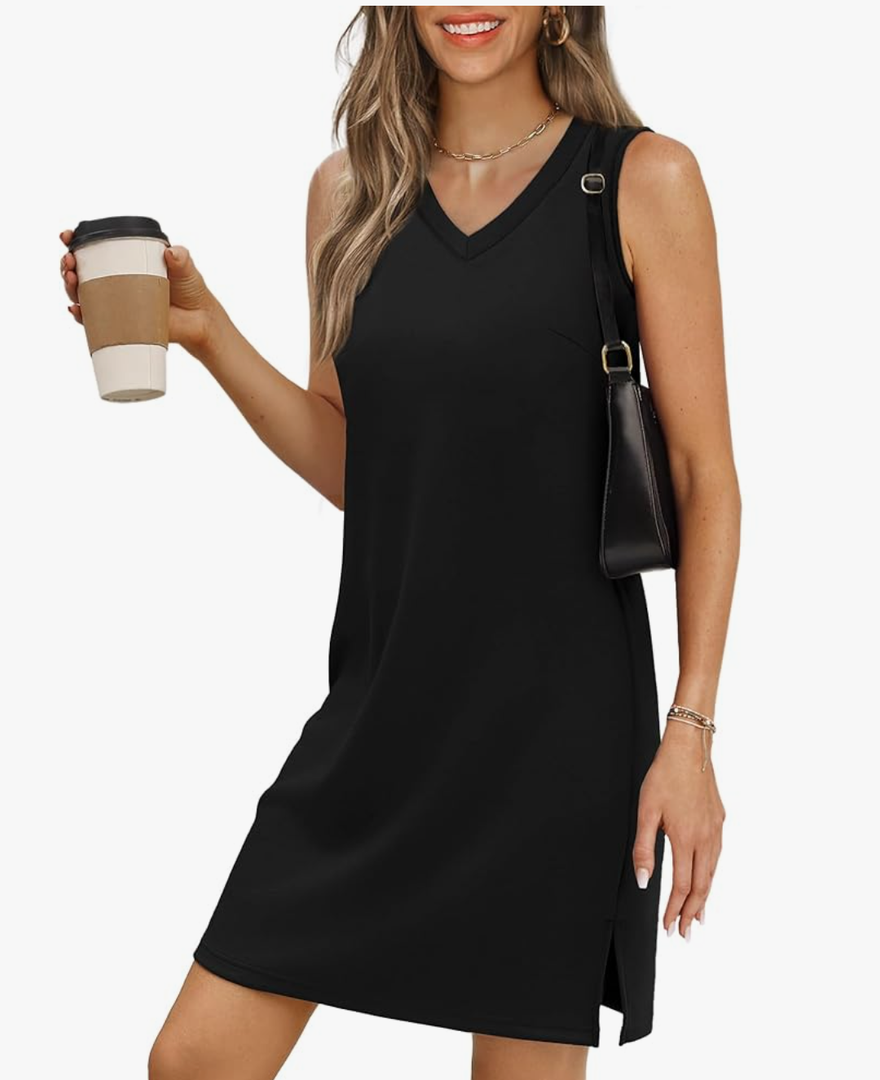 V-Neck Summer Casual Beach Dress for Women 2025 Vacation Women's Sleeveless Sundress with Split Size L