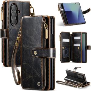 Vinich for Samsung Galaxy Z Fold 7 Wallet Case with Card Holder, Detachable Strap RFID Blocking Credit Slots Kickstand Shockproof Phone Cover Fit for Galaxy Z Fold 7 8.0" Luxury Coffee
