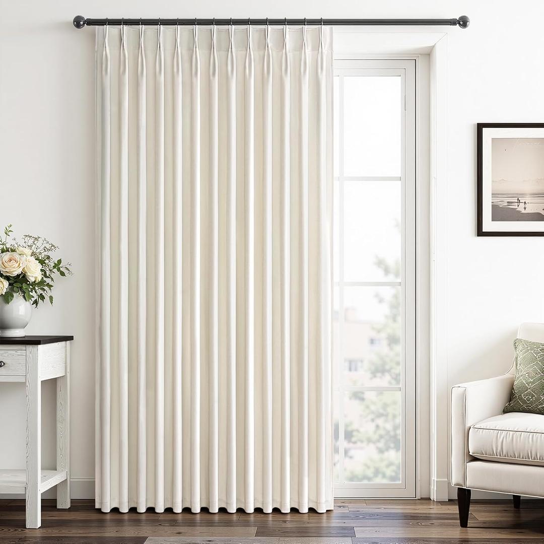 Ivory Velvet Curtains 96 Inches Long 1 Panel Super Soft Velvet Elegant Minimalist Pinch Pleated Room Darkening Blackout Thermal Drapes with Back Tab for Living Rooms,72x96 Inch, Cream
