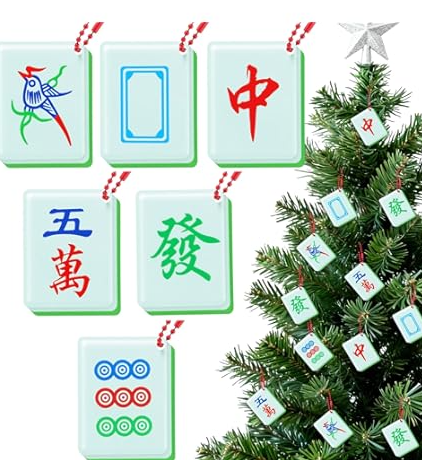 Thyle 12 Pcs Christmas Ornaments Mahjong for Christmas Tree Mahjong Gifts 6 Styles Acrylic Xmas Decoration Party Supplies Door Window Wall Decor