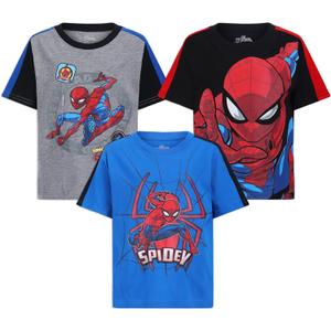 Marvel Spider-Man Boys Pack of 2 Short Sleeve T-Shirt for Toddlers and Big Kids (Blue/Black/Grey-striped, 2T) Marvel Spider-Man Boys Pack of 2 Short Sleeve T-Shirt for Toddlers and Big Kids (Blue/Black/Grey-striped, 2T)