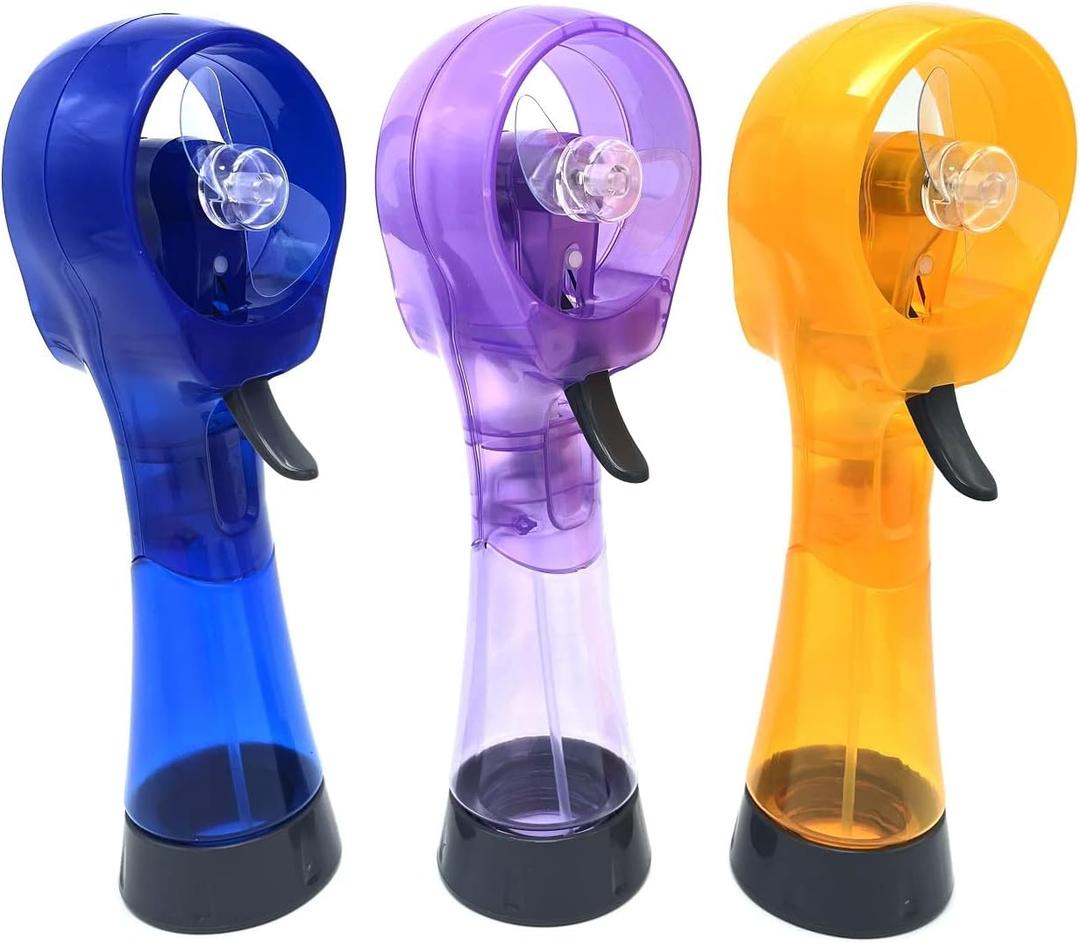 Battery Powered Water Misting Fan Handheld Outdoors Personal Spray Fans - Set of 3 (Blue/Purple/Yellow)