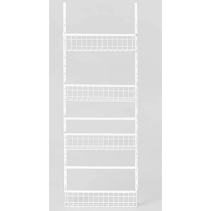 4-Tier Over The Door Pantry Organizer Heavy Duty, Metal Hanging Storage Rack with Wired Tubing, Adjustable Shelves for Kitchen, Bathroom, Closet, Space-Saving Design White