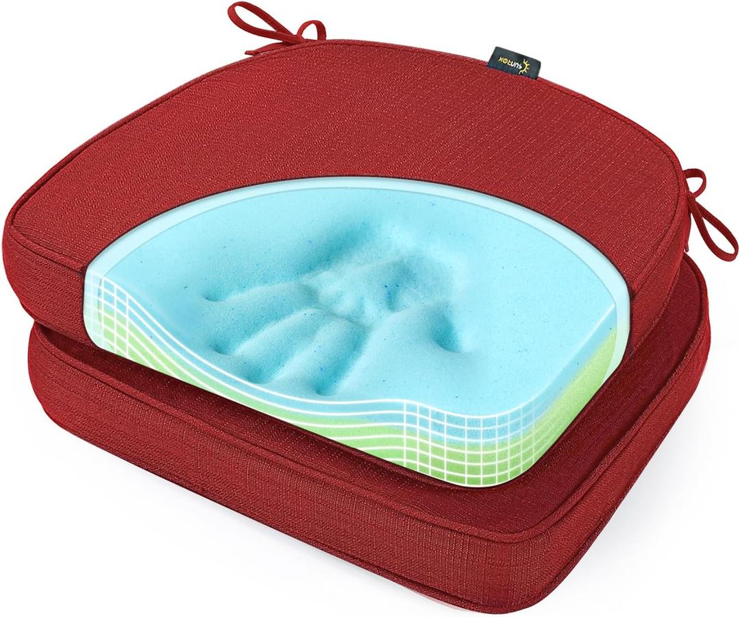 SUNROX Gel Memory Foam Chair Cushions, FadeShield Water-, Stain-Resistant Durable Reversible Seat Cushion Pads with Ties for Indoor/Outdoor Kitchen Dining Office 17"x16" Set of 2, Burgundy SUNROX Gel Memory Foam Chair Cushions, FadeShield Water-, Stain-Resistant Durable Reversible Seat Cushion Pads with Ties for Indoor/Outdoor Kitchen Dining Office 17"x16" Set of 2, Burgundy