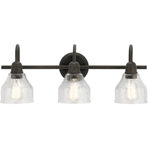 Kichler Avery 24" Vanity Bath Light in Olde Bronze®, Vintage 3-Light Bathroom Wall Mount Fixtured with Clear Seeded Glass, (24" W x 9.25" H), 45973OZ