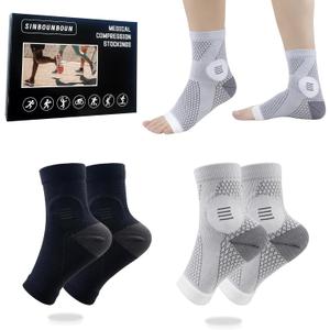 2 Pairs Mixed Colors Neuropathy Socks For Women & MenNano Neuropathy SocksDiabetic Open Toe Foot Sleeves Elastic SockCompression SocksSleep Socks (Large)
