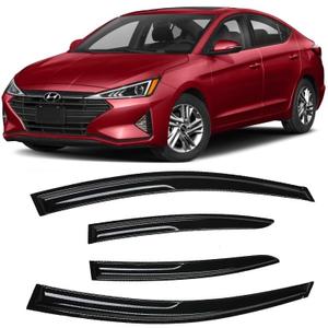 4 Pieces Smoke Tinted Tape-On Side Window Visor Deflectors Rain Guards Designed for Hyundai Elantra 2017 2018 2019 2020 SE SEL Value ECO Limited Sport