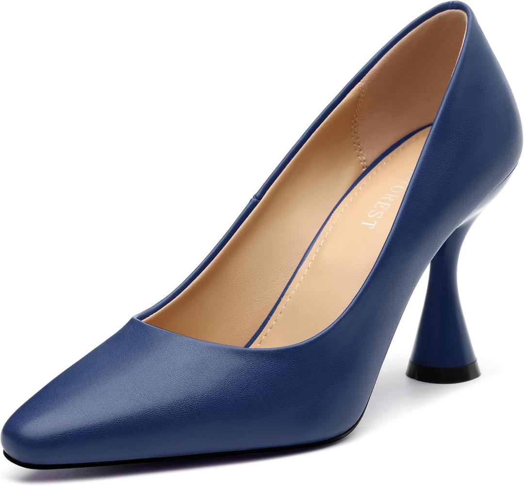 SHOWFOREST Women's Pumps High Heel Square Toe Slip on Work Heels for Women Business Office Party Dress Pumps Shoes with 3.5 Inch Chunky Heel (6, Navy Blue Pu)