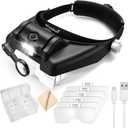 Headband Magnifying Glass with Light, Rechargeable Head Magnifying Glasses 1X to 14X, Magnifier Headset with 6 Detachable Lens, Hands Free Head Mount Magnifier for Close Work Jewelry Crafts (Black)