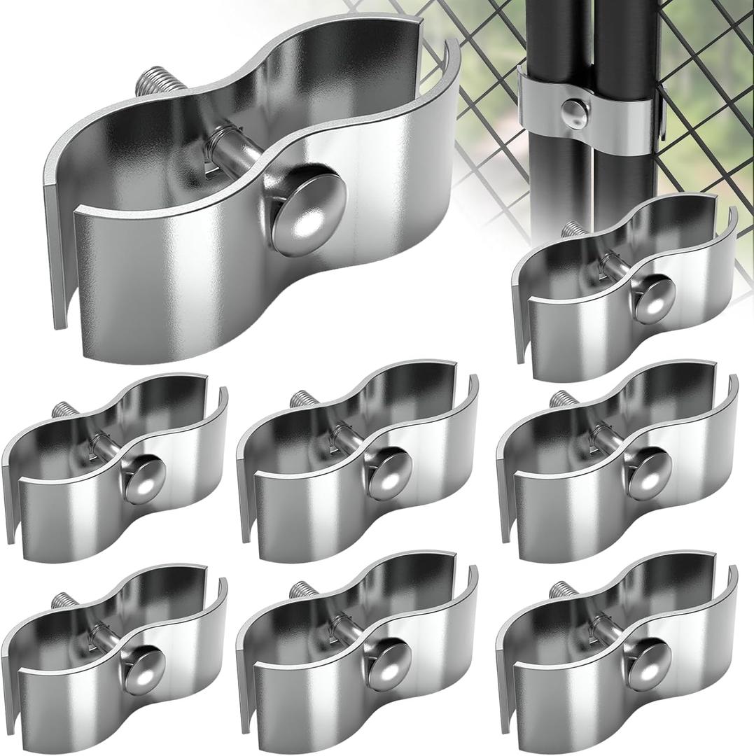 8 Set Chain Link Fence Panel Clamps for 1-3/8" Cage Dog Kennel Panel Clamp Dog Kennel Clamps for Round Pipe Panel Frame Fence Panel Clamps