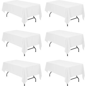 BRILLMAX 6 Pack White Tablecloths 60 x 102 Inch for 6ft Rectangle Tables - 150 GSM Polyester Fabric, 15" Standard Drop, Water, Stain & Wrinkle Resistant Cloth Cover for Wedding Banquet Dining Buffet