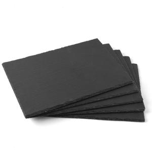 5 Pack 13''x9'' Black Slate Cheese Board Slate Stone Plates with Natural Edge Square Serving Tray Coaster for Fruit Dessert Appetizer Cake Fruit Meat Kitchen Dining Party Black