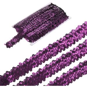 MECCANIXITY 5 Yards 1.2 Inch Elastic Sequins Trim 3 Row Flat Sequin Strip Paillette Fabric Ribbon for Crafts DIY Fringe Sewing Costume Dress, WineRed