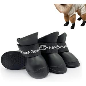 Puppy Dogs Candy Colors Anti-Slip Waterproof Rubber Rain Shoes Boots Paws Cover (Black, Medium) (M: 1.6''x 2''(W*L))