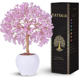 YATSKIA Rose Quartz Crystals Tree, Crystals and Healing Stones, Pink Crystal Tree, Office Decor for Women, Birthday Gifts for Women, Crystal Decor, Spiritual Gifts
