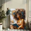 Framed Canvas Wall Art Reading Black Women Painting Print Abstract Poster Gallery Style Modern Figurative Picture 16x24 Inch Ready To Hang