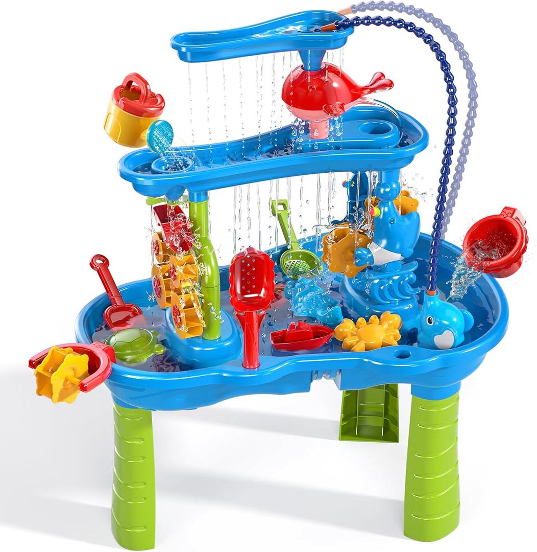 Water Table for Kids Ages 4-8 with Water Pumb, Summer Outdoor Sand Water Table for Boys Girls, Kids Water and Sand Activity Sensory Toys for Toddlers Age 3-8