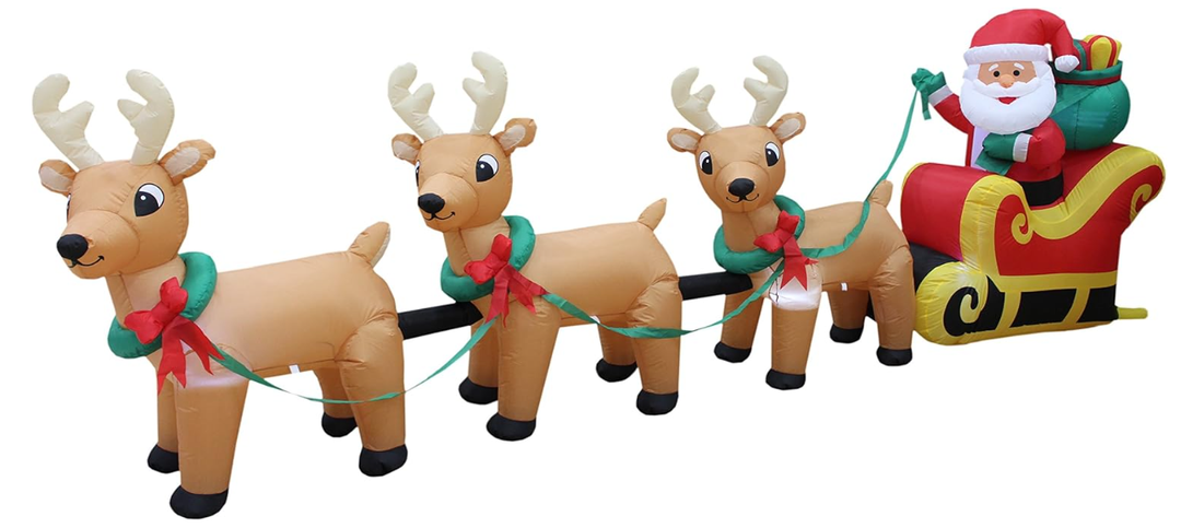 12 FT Long Lighted Christmas Inflatable Santa Claus on Sleigh with 3 Reindeer – Outdoor/Indoor Yard Blow-Up Holiday Decoration with Built-in Lights, Self-Inflating Blower & Weather-Resistant Material
Christmas Inflatable Set 4 Reindeers And Santa