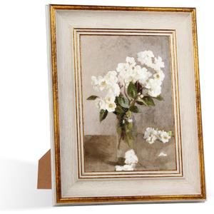5x7 Picture Frame Retro White Gold Line Vintage Picture Frames Antique Photo Frame Wall Hang Desktop Decor Display Mothers Day Birthday Gifts for Mom Grandma Women