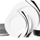 Amazon Basics 18-Piece Complete Kitchen Dinnerware Set, Microwave and Dishwasher Safe, Plates, Dishes, Bowls, Swirl, Heat Resistant, Service for 6, Everyday Use