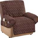 Collections Etc Diamond-Shape Quilted Stretch Recliner Cover with Storage Pockets and Elastic Straps - Furniture Protector, Chocolate, Recliner