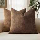 MIULEE Pack of 2 Decorative Throw Pillow Covers Soft Chenille Throw Pillows Solid Neutral Farmhouse Textured Cushion Covers for Couch Sofa Bedroom Living Room 18x18 Inch,Honey Brown
