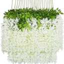 U'Artlines 48 Pack (Total 172.8 Feet) Artificial Fake Wisteria Vine Rattan Hanging Garland Silk Flowers String Home Party Wedding Decor (48, White)