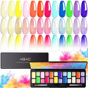 ABAC 24 Color Solid Gel Nail Polish,Pat Paint Gel,Ombre Nail Gel Hema-Free No-Spill Rainbow Shades w/Pro Brush,Summer 2025 Clump-Free Shimmer for Rave,Beach & Festival Nails