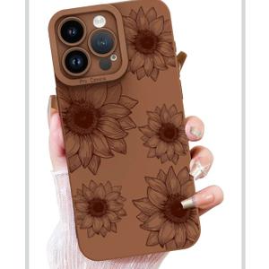 OOK Floral Case for iPhone 16 Plus Case, Cute Sunflower Floral Blooms Design Soft TPU Shockproof Protective for Women Girls Slim Phone Cover - Brown Flower
