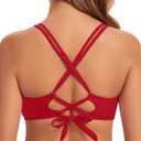 Womens Twist Front V Neck Bikini Top Push Up Padded Swim Top Swimsuit Lace Up Criss Cross Back Bathing Suits Tops (Red, XS)