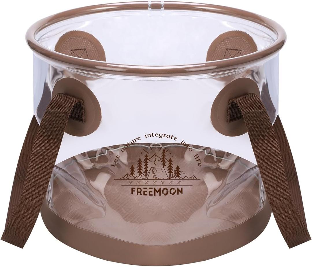 FREEMOON Collapsible Bucket, PVC Folding Bucket Wash Basin with Handle, Portable Storage Bucket Water Basin for Camping Fishing Travelling Picnic Gardening (10L / 2.5 Gallon)