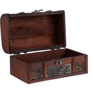 ELLDOO Vintage Treasure Chest Box, Pirate Keepsakes Box for Kids Gifts, Wooden Treasure Storage Box Decorative Box for Jewelry Pearl Trinkets, Medium