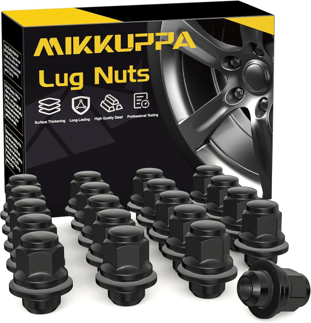 MIKKUPPA 20pcs M12x1.25 Lug Nuts - 1.47 Inch 13/16 Hex OEM Mag Washer Style Factory Replacement Black Lug Nuts Replacement for Nissan Infiniti Factory Wheel