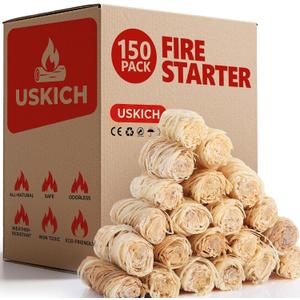 150Pcs Fire Starter - Natural Fire Starters for Campfires,Fireplace, Pellet Stove & Wood, Fire Pit, Smoker, BBQ, Chimney, Pizza Oven - Fire Starters for Grill, Charcoal Starter