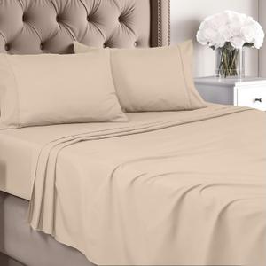 Utopia Bedding King Sheet Set - Brushed Microfiber - Soft Bed Sheets for King Size Bed - Includes 1 Fitted, 1 Flat, & 2 Pillow Cases - Deep Pocket (Beige)