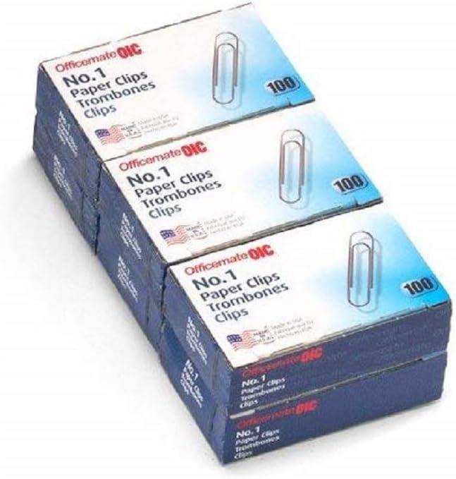 Officemate No.1 Smooth Paper Clips, Pack of 6 Boxes of 100 Clips Each, 600 Clips Total (99911)
