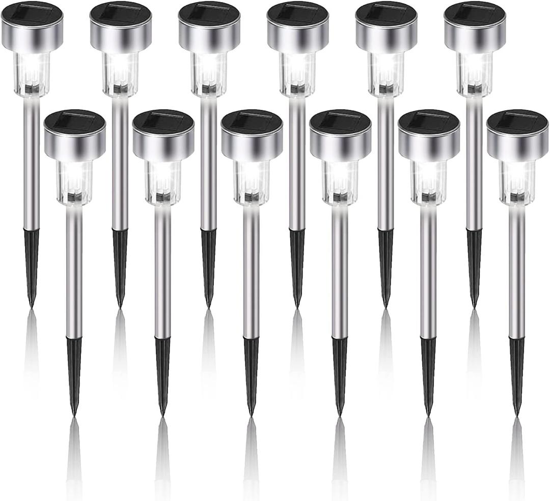 Dream Master Solar Lights Outdoor Waterproof, Stainless Steel LED Landscape Lighting, Solar Garden Lights, Outdoor Decorations for Yard, Pathway, Walkway, Patio, Lawn - 12 Pack (Cold White)