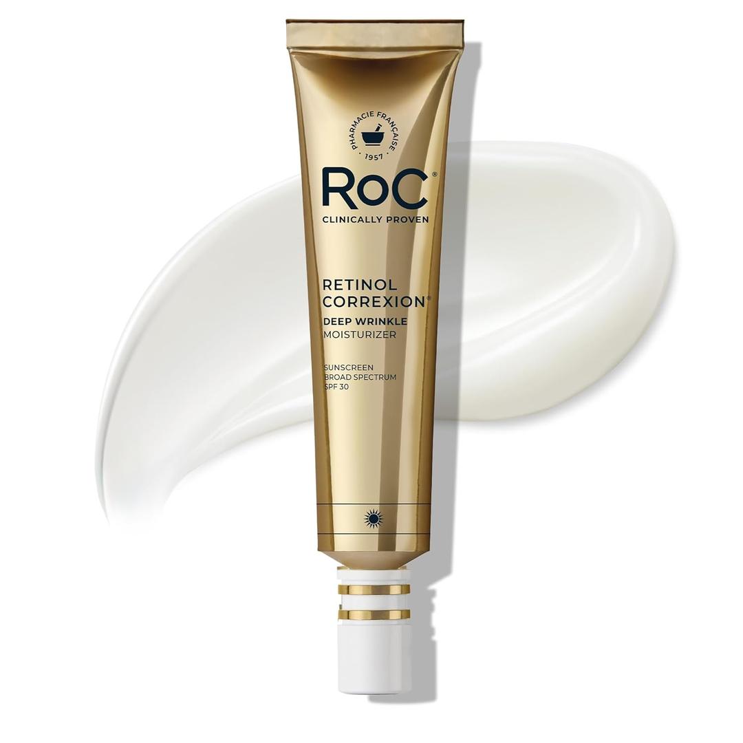 RoC Retinol Correxion Deep Wrinkle Daily Face Moisturizer with Sunscreen SPF 30 for Fine Lines, Dark Spots, Post-Acne Scars, 1 Ounce
