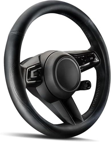 HOTOR Car Steering Wheel Cover - Universal Car Accessory for Diverse Cars, Leather Cover with Anti-Slip Lining, for Steering Wheel with a Diameter of 14.5"-15",Black