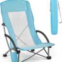 VEVOR Folding Beach Chair, High Back Camping Chairs for Adults, with Cup Pocket, Mesh Back, Carry Bag, Portable Extra Wide Seat Chair 330 lbs Heavy Duty Support, for Outdoor, Camp, Light Blue, 1 Pack