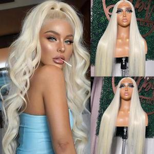 13x6 Lace Front Wig Human Hair 28 Inch 180% Density Platinum Blonde Human Hair Lace Frontal Wigs for Black Women Pre Plucked Silver Blonde Virgin Hair Wear and Go Glueless Wigs for Black Girls