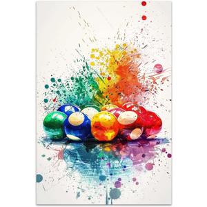 COTAIL Unframed Canvas Wall Art For Bedroom Office Wall Decor, 18x12inch Colorful Snooker Billiards Sport Wall Decorations For Living Room Painting Pictures Artwork For Modern Posters Prints Home