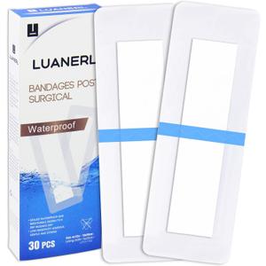 30 Pack 4"x12" Waterproof Adhesive Island Dressing for Post-Surgery Recovery | Sterile Bordered Gauze Bandages with Non-Stick Pad for Knee/Hip Replacement, Surgical Incision Care & Shower Protection