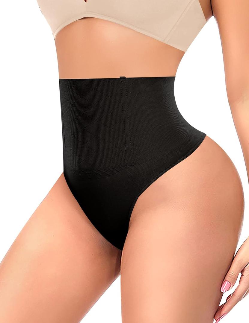 Womens Thong Shapewear Mid to High Waisted Shaper Thong WN0017 (Large, 01#a Black#lower Belly)