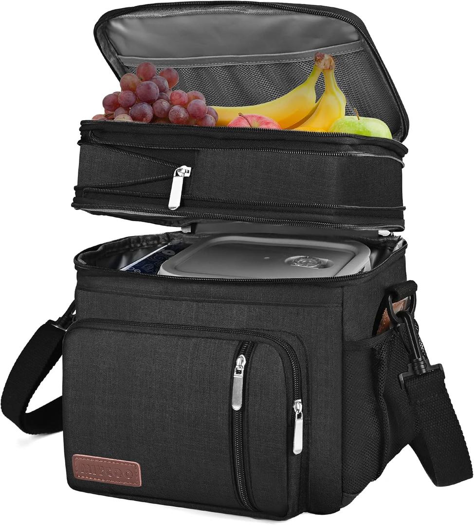 MIYCOO Lunch Bag & Lunch Box for Men Women Double Deck - Leakproof Insulated Soft Large Adult Lunch Cooler Bag for Work (Black S ,15L)